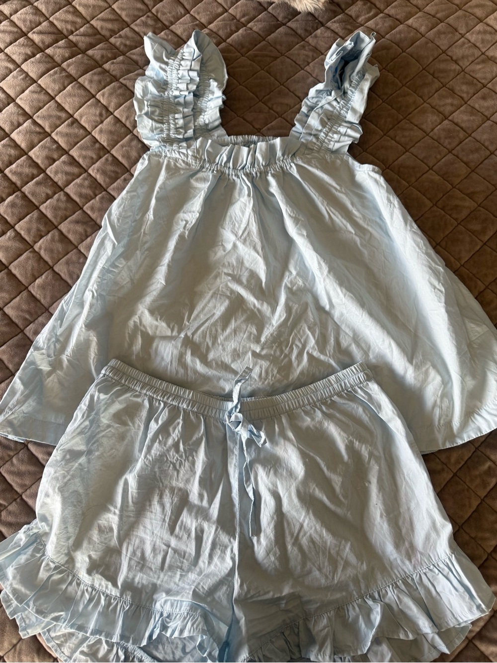 Light Blue Ruffle Women's Piyama Pajama Set